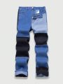 SHEIN SHEIN Teen Boys' Stylish Color Block Straight Leg Denim Jeans,For Spring And Summer Teen Boy Outfits