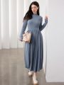 SHEIN Mulvari Solid Color Long Sleeve Dress