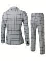 Men Plaid Single Breasted Blazer & Pants Suit Set