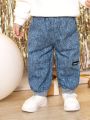 SHEIN Baby Boy Letter Patched Detail Pants