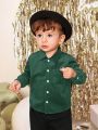 SHEIN Baby Boys' Solid Color Turn-down Collar Casual Shirt