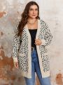 SHEIN Frenchy Plus Size Women'S Printed Open Front Cardigan With Double Pockets