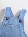 SHEIN Babby Girls'  Spring Summer Boho Cute Jumpsuit Overalls,Washed Denim Dungaree Shorts, Fashionable And Thin, Summer
