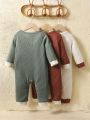 Baby Boy 3pcs Button Front Contrast Binding Jumpsuit