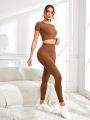 SHEIN Daily&Casual Solid Color Short Sleeve Compression Sports Set