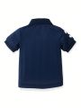 SHEIN Kids EVRYDAY Young Boy Embroidered Detail Short Sleeve Polo Shirt