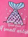 SHEIN Infant Girls' Letter Print Short Sleeve Top & Mermaid Scale Pants Homewear Set