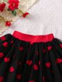 SHEIN Kids QTFun Young Girl Cute Mesh Tutu Skirt With Heart Decorations