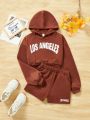 SHEIN Teen Girl Letter Graphic Hoodie & Shorts