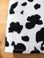 SHEIN Kids SUNSHNE Tween Girls' 1pc Cute And Casual Cow Print Overall Dress, Black And White
