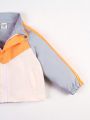 Newborn Boys' Chic Color Block Jacket With Raglan Sleeve Design And Pants Set