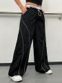 SHEIN Coolane Women's Elastic Waistband Reflective Striped Jogger Long Pants