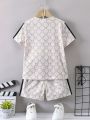 SHEIN Kids EVRYDAY Boys' (Little) Color-Blocked Letter Printed Casual Sports Suit