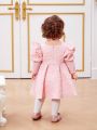 SHEIN Baby Girls' Gorgeous Bubble Long Sleeve Dress With 3d Flower Pattern
