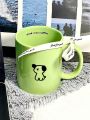 1pc 'don't Be Anxious' Small Dog Shaped Ceramic Mug, Green (beige) Color, Great For Milk And Coffee, A Couple Gift For Birthday