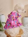 PETSIN 1pc Pink Flamingo Print Pet Dress For Cute Cats & Dogs, Bubble Sleeve Style, Holiday Style