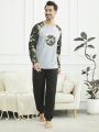 Men'S Camouflage Raglan Long Sleeve T-Shirt And Long Pants Homewear Set