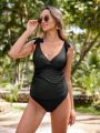 SHEIN Solid Color Maternity Spaghetti Strap Jumpsuit For Beach