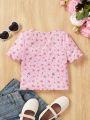 SHEIN Kids Cooltwn Young Girl Casual Short Sleeve Floral Printed T-Shirt