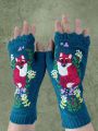 ROMWE Fairycore 1pair Handmade Fox Embroidered Knitted Warm Gloves For Girls