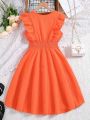 Teen Girls' Sleeveless Ruffle Hem Dress For Spring/Summer, Suitable For Casual, Holiday