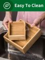 SHEIN Basic living 1Pc Bamboo Drawer Organizer,5 Sizes available Adjustable Kitchen Drawer Organizer Utensils Bamboo Organizers Silverware Storage Box Cutlery Tray Multi-Use,Versatile Dividers Cutlery Holders Bins Containers for Flatware Kitchen