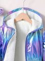 Tween Girl Holographic Zip Up Thermal Lined Hooded Coat