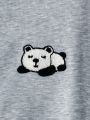 SHEIN Qutie Plus Size Double-Layer Warm Panda Embroidery Fleece Hoodie