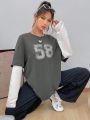 SHEIN EZwear Letter Graphic Drop Shoulder 2 In 1 Tee