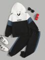 SHEIN Kids SPRTY Young Boy Letter Graphic Colorblock Hoodie & Sweatpants