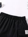SHEIN Boys' Elastic Waist Flap Pocket Denim Shorts With Side Stripe Detail