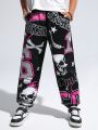 SHEIN Kids HYPEME Boys' Casual Street Style Printed Loose Fit Jogger Pants For Teenagers