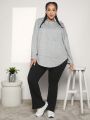 SHEIN CURVE+ Women'S Plus Size Drawstring Hooded Drop Shoulder Sweatshirt