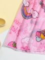 Little Girls' Cartoon Letter Printed Kimono Cardigan With Drawstring Waist