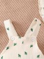 Baby Boy Cactus & Tropical Plants Print Romper With Suspenders Shorts And Hat For Summer
