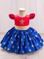 Infant/Toddler Girls' Star Print Puff Sleeve A-Line Formal Dress