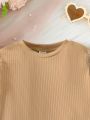 Young Girl Fuzzy Sleeve Ribbed Knit Dress