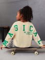 SHEIN Kids Cooltwn Tween Girl Letter Graphic Drop Shoulder Sweatshirt