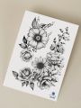 1pc Black Flower & Floral Pattern Temporary Tattoo Sticker For Arm, Chest, Abdomen, Back