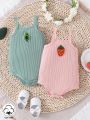 2pcs/Set Basic Camisole With Embroidered Fruits (Strawberry & Avocado) Baby Rompers