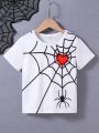 Summer New Spider Web Pattern Printed Short Sleeve T-shirt For Toddler Boys