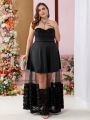 SHEIN Belle Plus Size Strapless Evening Gown With 3d Flower Decor And Perspective Netting Skirt