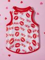 PETSIN 1pc Valentine's Day Red And White Lip & Xo Print Pet Vest