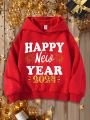 Teen Girls' Casual New Year Element Printed Long Sleeve Hooded Fleece Sweatshirt Suitable For Autumn And Winter