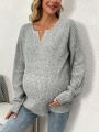 SHEIN Maternity Notched Neck Drop Shoulder Sweater