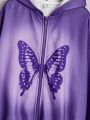 SHEIN Tween Girls' Loose Fit Casual Butterfly Printed Gradient Hoodie