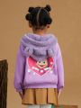 SHEIN X Masha and The Bear Young Girl 1pc Letter Graphic Drop Shoulder 3D Ears Design Hoodie