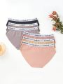 Women'S Seamless Triangle Underwear With English Letter Waistband, 6pcs/Pack