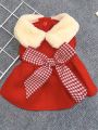 1pc Pet Clothes - Plaid Skirt With Bowknot For Dogs And Cats, Winter Warm Outfit