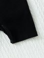 Baby Girl Basic And Versatile Black Short-Sleeved Romper Shorts Cute Homewear For Home